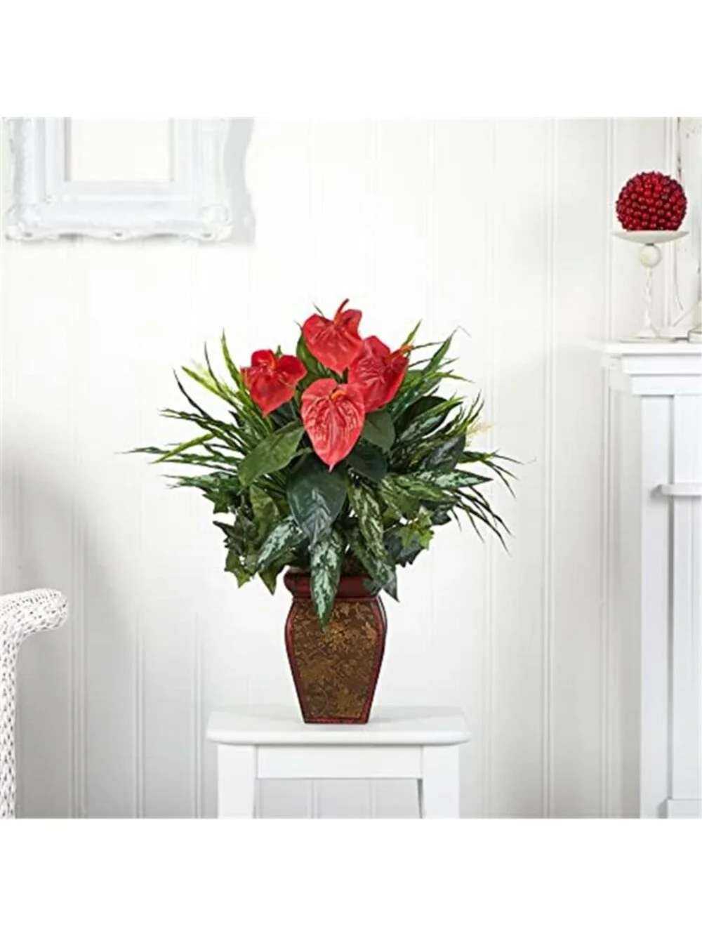 Artificial Anthurium Plant Red Flowers Silk Plant Decorative Vase Home Decor